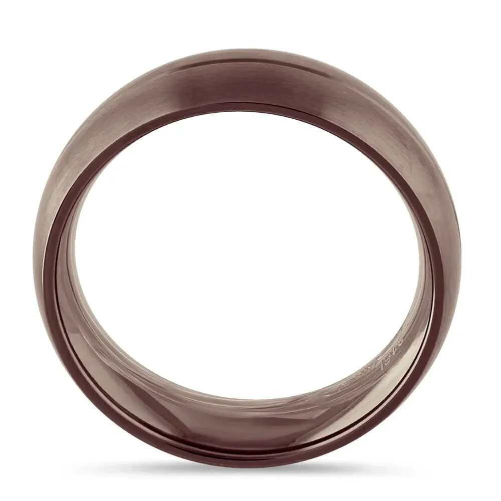 Stainless Steel Brown Plated Groove Band Ring Size 9